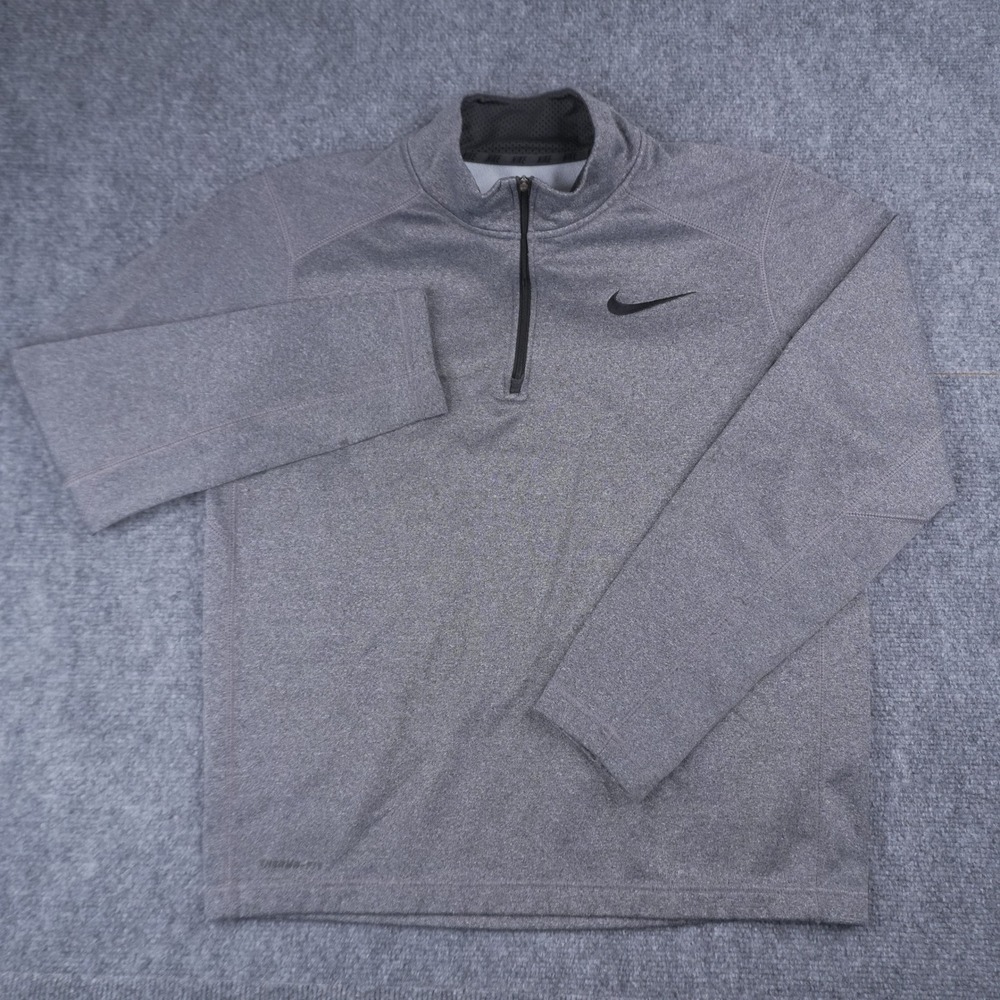 Nike Quarter Zip Pullover Mens Medium Grey Therma-FIT Long Sleeve Mock Neck Top